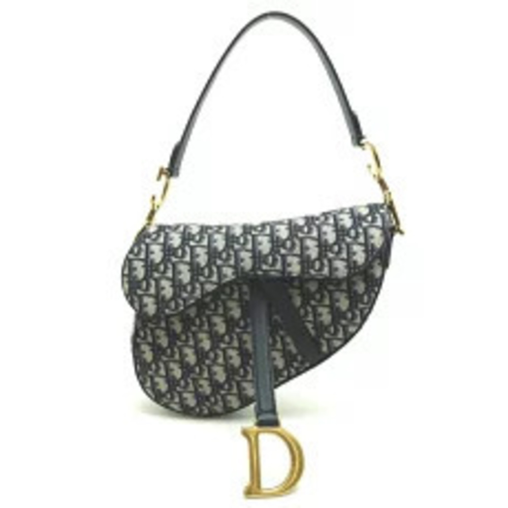 Christian Dior Saddle Bag Shoulder Oblique Jacquard Navy Blue